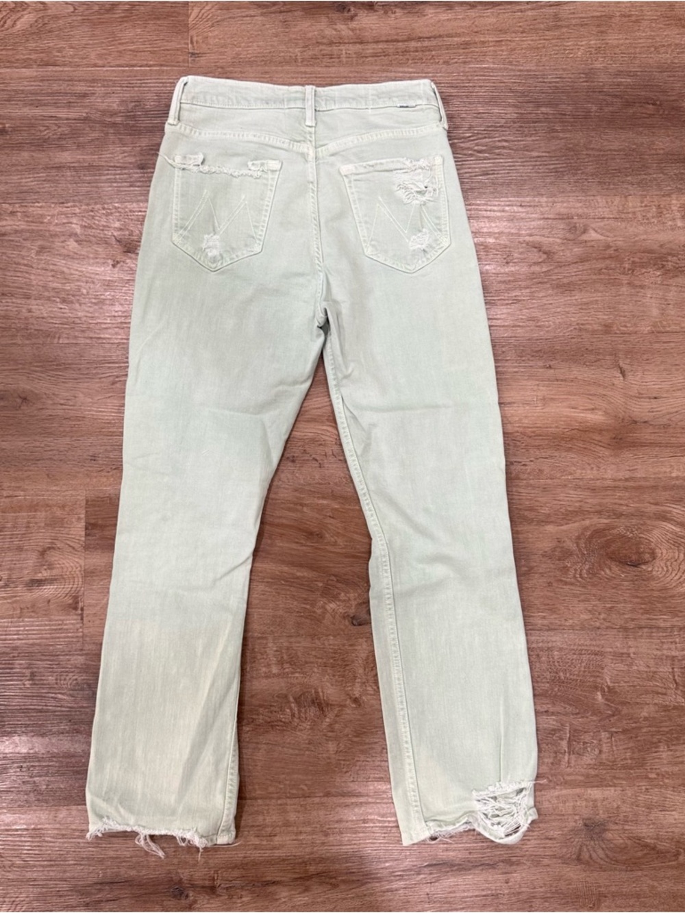 MOTHER Tomcat Distressed Jeans Chew Mint Green Crop High-Rise Distressed Jeans - Picture 4 of 7